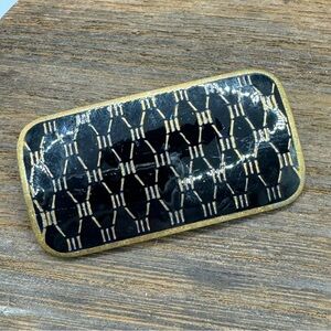 Vintage Soviet Russia rectangle brooch black gold enamel Brass Hallmark ЩЗ USSR